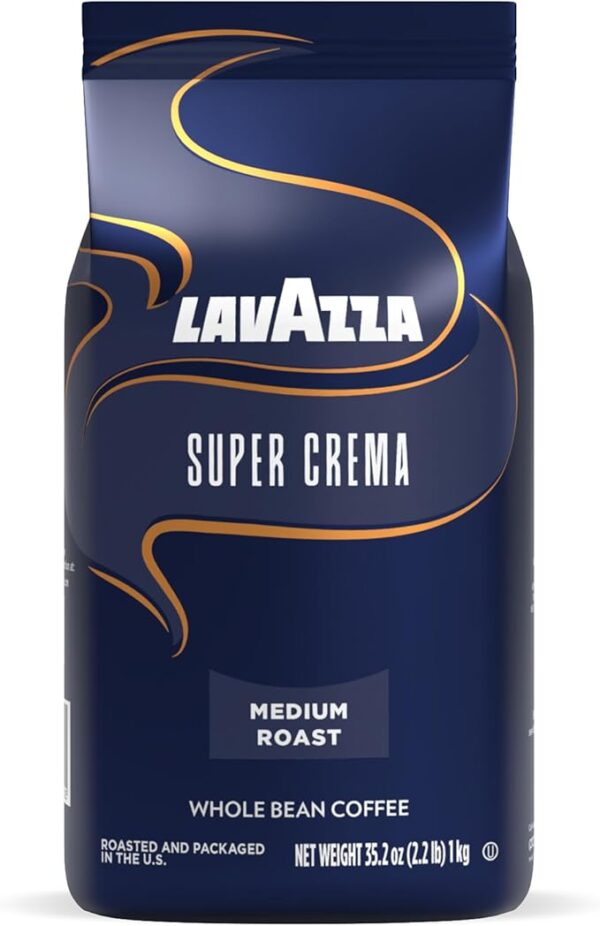 Lavazza Super Crema Whole Bean Coffee Blend, Medium Espresso Roast, 2.2-Pound Bags (Case of 6)